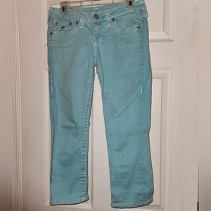 Turquoise Capri legnth True Religion Lily Jeans, Size 29.